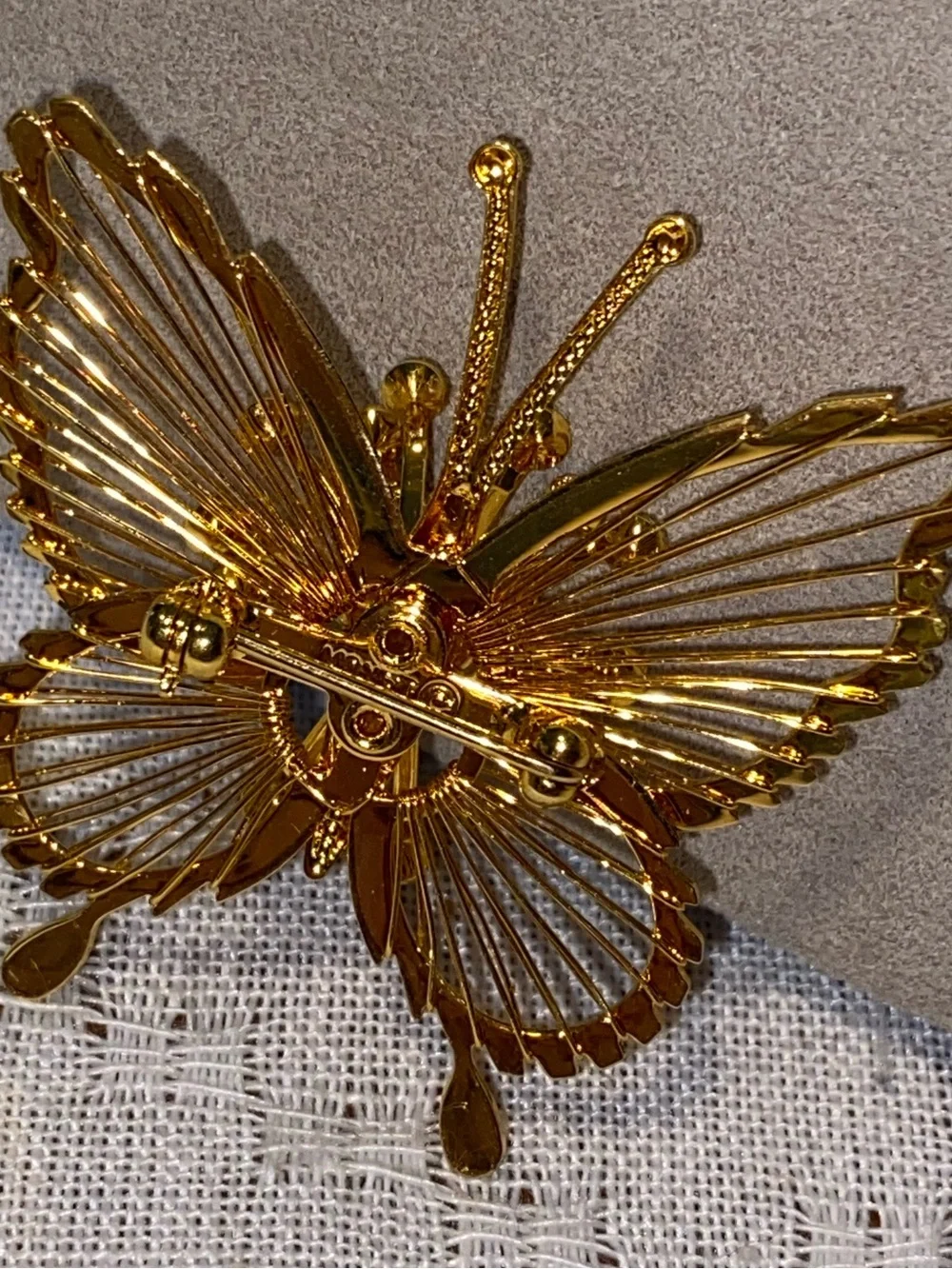 Monet Gold Butterfly Brooch with Clear Rhinestones